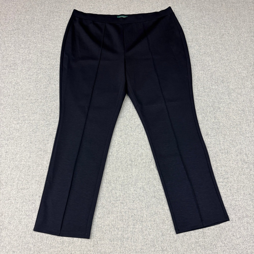 Lauren Ralph Lauren Knit Pants 2X Navy Blue Pintuck Seam Elastic Waist Stretch